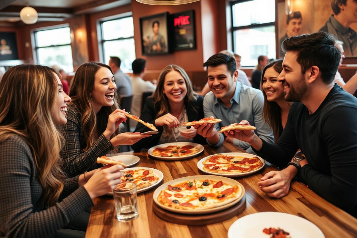 Friends enjoying pizza